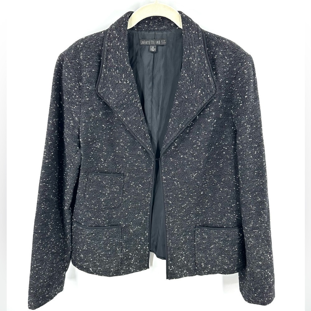Lafayette 148 Blazer Womens 12 Wool Tweed Jacket Textured Quiet Luxury Office